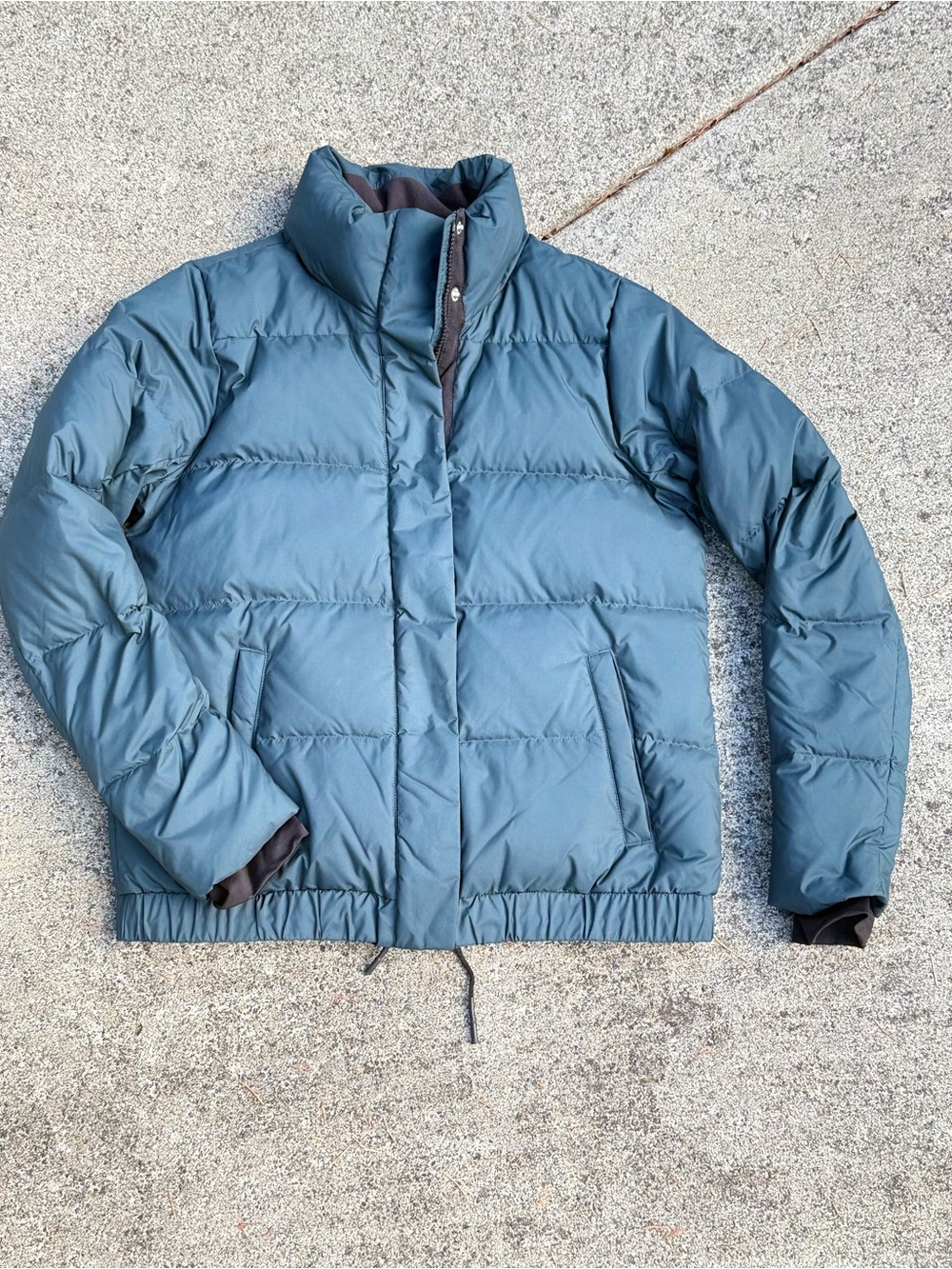 Athleta Goose Down Puffer Jacket Small Teal Funnel Neck